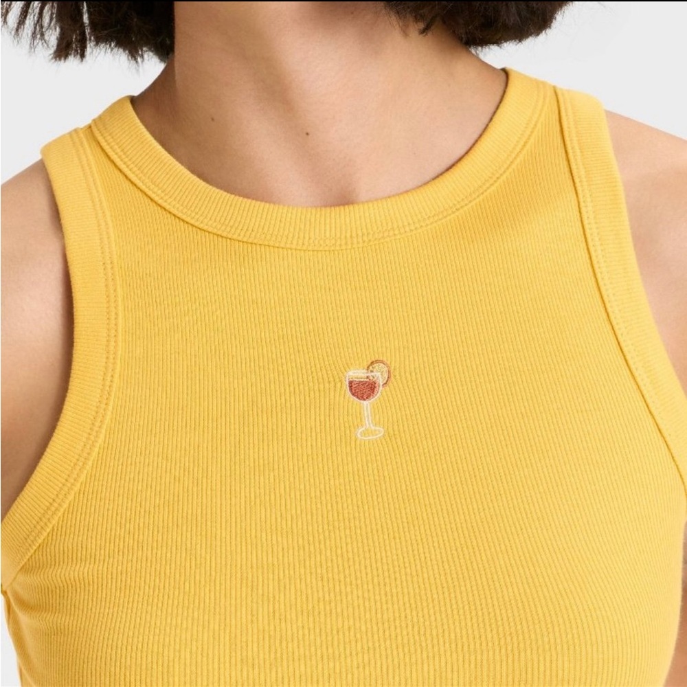 NWT Women’s Slim Fit Embroidered Icon Knit Tank Top in Yellow Size S